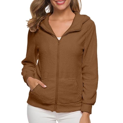PGPBVLVGHM Fleecejacke Damen Mit Kapuze Winterjacke Warm Reißverschluss Hoodie Jacke Winter Herbst Kapuzenjacke Sweatjacke Pulli Sweatshirt Plüschjacke Outwear Mit Taschen(C#Dark Blue,M) von PGPBVLVGHM