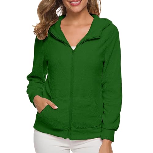 PGPBVLVGHM Fleecejacke Damen Mit Kapuze Winterjacke Warm Reißverschluss Hoodie Jacke Winter Herbst Kapuzenjacke Sweatjacke Pulli Sweatshirt Plüschjacke Outwear Mit Taschen(C#Green,S) von PGPBVLVGHM