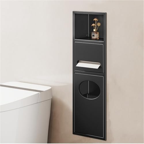 PGPGP Premium-Aufbewahrungsregal aus Edelstahl und Toilettenartikeln mit integriertem Mülleimer – platzsparender Organizer for Badezimmer/Küche/Büro(Black) von PGPGP