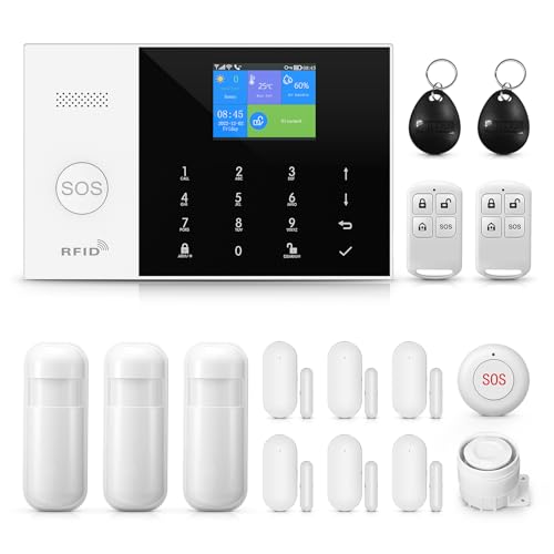PGST Alarmanlage 16 Stück, GSM/WiFi Smart Alarm System mit fürs Home Security, Echtzeit App Push, Beliebig Erweiterbar- funktioniert mit Alexa, für Tür Fenster, Wohnmobil, Wohnung,Garage von PGST