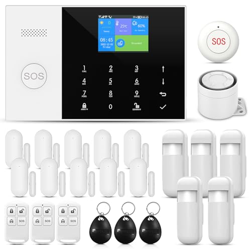 PGST Alarmanlagen Set - GSM 2G/WLAN Alarmsystem mit SMS Alarmierung etc.Alarmanlagen fürs Haus Büro inkl. Zubehör und Sensoren,Funktioniert mit Alexa von PGST