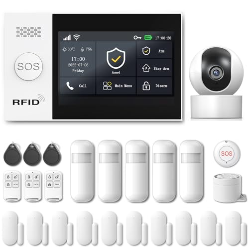 PGST GSM+WiFi Alarmanlage Haus mit 4.3" Touch Screen, Kein Vertrag Smart Komplettsysteme mit APP/SMS/Telefonanruf Alarm 25 Stück,110dB Host,Bewegungsmelder,Kamera,Tür/Fenster Sensoren,Fernbedienungen PGST GSM+WiFi Alarmanlage Haus mit 4.3" Touch Screen, Kein Vertrag Smart Komplettsysteme mit APP/SMS/Telefonanruf Alarm 25 Stück,110dB Host,Bewegungsmelder,Kamera,Tür/Fenster Sensoren,Fernbedienungen von PGST