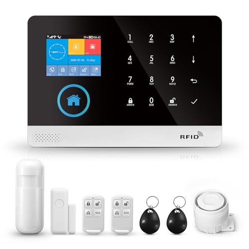 PGST Home Alarm System Wireless Kit,Alarmanlage Haus WLAN(2.4G) GSM 2G,Tuya APP(Smart Life APP), Tür & Fenster Sicherheit Alarm für Wohnmobil/Wohnung/Garage, Arbeitet mit Alexa von PGST