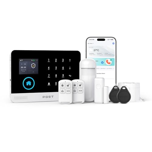PGST Home Alarm System Wireless Kit,Alarmanlage Haus WLAN(2.4G) GSM 2G,Tuya APP(Smart Life APP), Tür & Fenster Sicherheit Alarm für Wohnmobil/Wohnung/Garage, Arbeitet mit Alexa von PGST