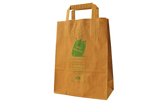Bioabfalltüten - MIT HENKEL - Papier braun - 22 + 10 x 29 cm - MIT DRUCK (75 Stück) von PGV