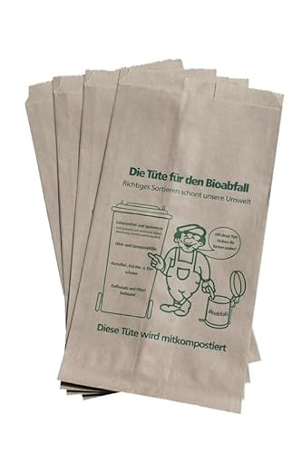 Bioabfalltüten Papier braun 9,5 l Biomülltüten Kompostbeutel Mülltüten Müllbeutel Bio 20 + 16 x 36 cm (40 Stück) von PGV