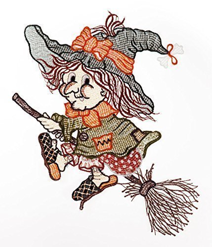 Fensterbild "Hexe" 19 x 28 cm echt Plauener Spitze (Grau) von PGV