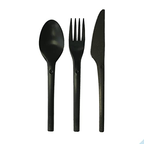 Mehrweg-Besteck schwarz natürlich nachwachsender Rohstoff Refork - Auswahl: Messer, Gabel, Löffel (Gabel, 2 Pack - 100 Stück) von PGV