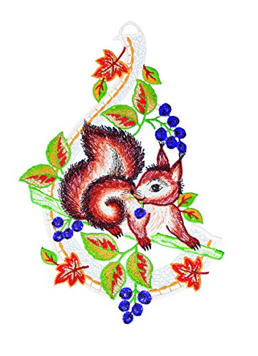 Plauener Spitze Fensterbild "Eichhörnchen auf Ast" farbig 22 x 30 cm Fensterdeko Fensterschmuck Bilder Handarbeit Deko Fenster von PGV