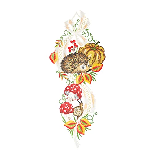 Fensterbild Herbstidylle farbig 16 x 40 cm aus Plauener Spitze Fensterdeko Fensterschmuck Bilder Handarbeit Deko Fenster von PGV