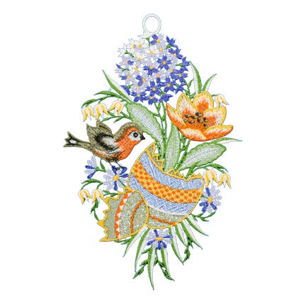 Plauener Spitze Fensterbild "Osterei und Vogel" farbig 22 x 34 cm Fensterdeko Fensterschmuck Bilder Handarbeit Deko Fenster von PGV