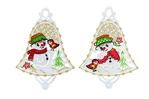 Plauener Spitze Fensterbild "Schneemann" 2er Set farbig je 15 x 21 cm Fensterdeko Fensterschmuck Bilder Handarbeit Deko Fenster von PGV