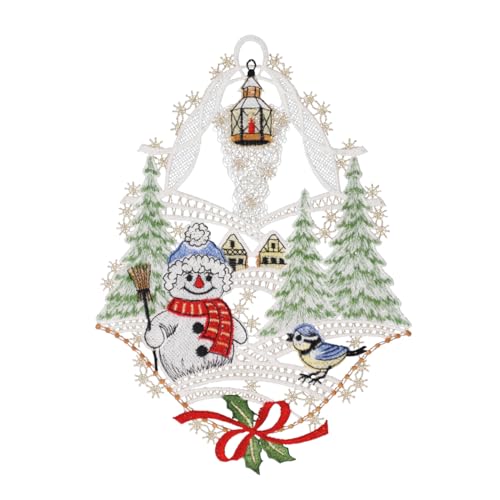 Fensterbild Schneemannwanderung farbig 20 x 28 cm aus Plauener Spitze Fensterdeko Fensterschmuck Bilder Handarbeit Deko Fenster Fensterbild Schneemannwanderung farbig 20 x 28 cm aus Plauener Spitze Fensterdeko Fensterschmuck Bilder Handarbeit Deko Fenster von PGV