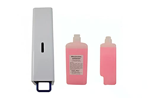 Seifenspender Kunststoff weiß INKLUSIVE Seifencreme 500 ml (Seife rosa, 1 Flasche) von PGV