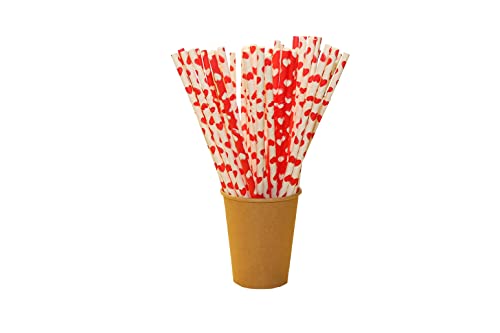 Trinkhalme Papier Einweg-Strohhalme mit Knick "Herzen" rot weiss - 24 cm (100 Stück) von PGV