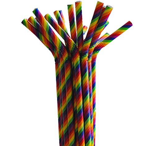 Trinkhalme Papier Einweg-Strohhalme mit Knick bunt gestreift "RAINBOW" - 24 cm (1000 Stück) von PGV