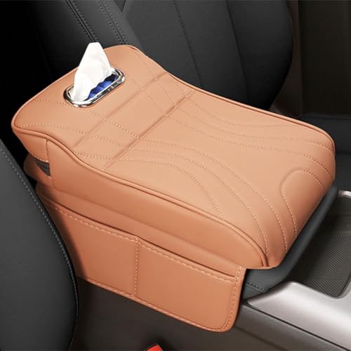 PGYREUGQ Armlehnen Kissen Auto Für Toyota C-HR C HR CHR 2016-2025, Multifunktionale Auto Taschentuchhalter Auto-Armlehnenkissen mit Aufbewahrungstasche,B/Lightbrown-Small von PGYREUGQ
