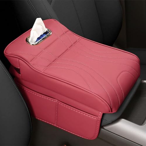 PGYREUGQ Armlehnen Kissen Auto Für Toyota C-HR C HR CHR 2016-2025, Multifunktionale Auto Taschentuchhalter Auto-Armlehnenkissen mit Aufbewahrungstasche,D/Volcano red-Large von PGYREUGQ