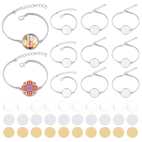 PH PandaHall 10 Sätze Sublimation Rohlinge, Einstellbare Foto Lünette Tablett Armbänder Heat Transfer mit Sublimation Rohlinge Discs für Armbänder Schmuckherstellung von PH PandaHall