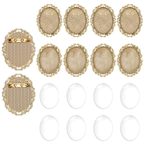 PH PandaHall 10 Sets Oval Broschen Machen Kit Vintage Oval Cabochon Lünette Foto Brosche Leere Lünette Mit Klarer Glas Cabochon Für Schmuckherstellung Weihnachts DIY Knopflochpins Geschenke, 51x40mm von PH PandaHall