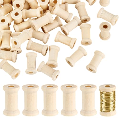 PH PandaHall 100 STK. Naturholzspulen Unfertige Leerholzschnurspulen Natürliche Holzdrahtweberollen Für Kunsthandwerk Nähen DIY Kunst 2.7x1.5cm von PH PandaHall