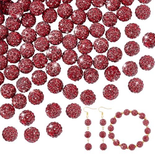 PH PandaHall 100 Stück 10mm Kristall Strassperlen Rote Tonperlen Runde Pavé Diskokugeln Für Schmuck Armbänder Halsketten Ohrringe Basteln von PH PandaHall