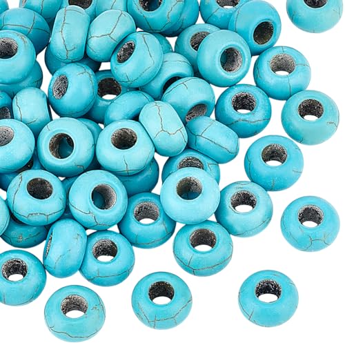 PH PandaHall 100 Stück Türkis Edelsteinperlen Edelsteinperlen Mit Großem Loch Türkisfarbene Steinperlen Runde Europäische Perlen Zur Schmuckherstellung Bohrung: 5.5mm von PH PandaHall