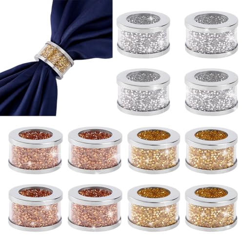 PH PandaHall 12 Stück 3 Farben Kristall Serviettenhalter Serviettenringe Aus Metall Glitzernde Tischringe Mit Diamanten Tischdekoration Für Hochzeiten Versammlungen Weihnachten von PH PandaHall