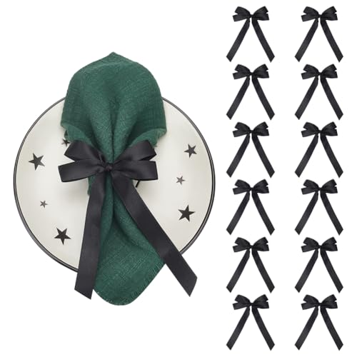 PH PandaHall 12 Stück Schwarzes Schleifenband Twist-Tie-Schleifen Serviettenring-Fliege Kerzenhalter-Dekoration Geschenkverpackung Satinband-Schleifen mit Langen Enden für Weingläser Party Hochzeit von PH PandaHall