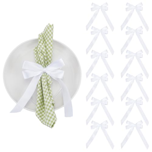 PH PandaHall 12 Stück Weißes Schleifenband Twist-Tie-Schleifen Serviettenring-Fliege Kerzenhalter-Dekoration Geschenkverpackung Satin-Schleifen Weingläser Band für Party Hochzeit Geburtstag Feiertag von PH PandaHall