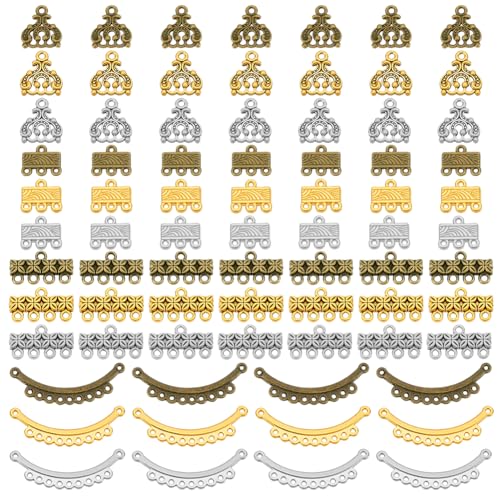 PH PandaHall 120 Stück 12 Stile Schiebe-Verschluss 3 Farben tibetischer Stil Legierung Kronleuchter Komponenten Glieder Charm Glieder geschichtete Abstandshalter für mehrschichtige Halsketten von PH PandaHall