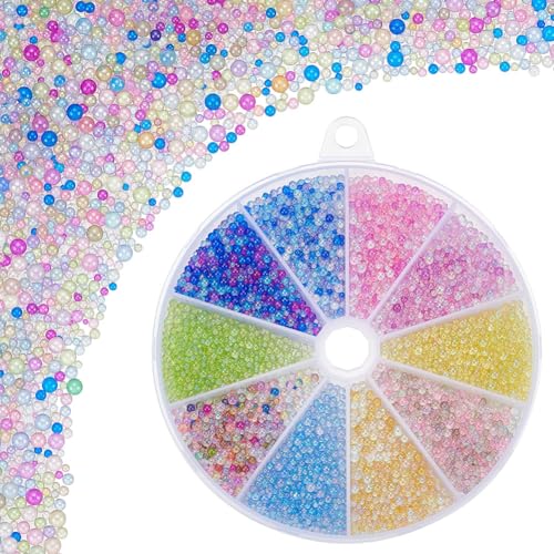 PH PandaHall 120 g Harz-Blasenperlen 0,4–3 mm Mini-Rundperlen ohne Loch 10 Farben Winzige Glas-Blasenperlen Bunte Wassertropfen-Perlenfüller für Nagelkunst-Basteleien, DIY-Harzformen, Füllstoffe von PH PandaHall