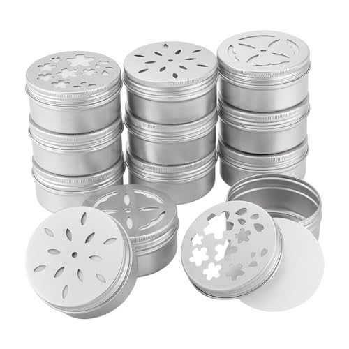 PH PandaHall 12pcs Duftperlen Behälter 3 Stil Aluminium Dosen 2,8 Unzen Metallbehälter leere Dosen mit hohlen Deckeln für Aromatherapie Lufterfrischer 7x3.7cm von PH PandaHall