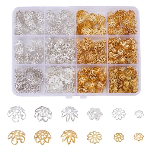PH PandaHall 1310 Stück Abstandsperlenkappen Blumenperlenkappen Metall Anhängerkappen Abstandsperlen Für DIY Ohrringe Armbänder Halsketten Schmuckherstellung Bastelbedarf Dekoration Gold Und Silber von PH PandaHall