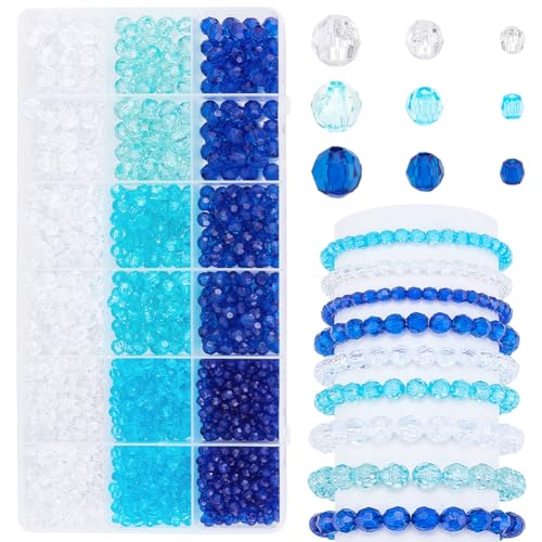 PH PandaHall 1590 Stück blaue Kristallperlen, 4 mm 6 mm 8 mm Acryl-Facetten-Rondellperlen Ocean Beach klare Kristallperlen in Großpackung für Sommer Armbänder, Halsketten, Ohrringe, DIY-Bastelprojekte von PH PandaHall