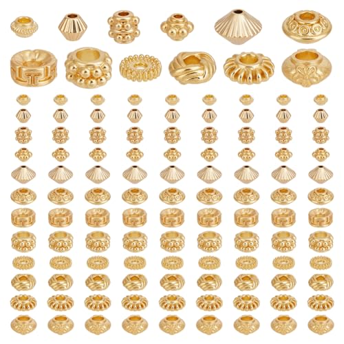 PH PandaHall 18 Karat Vergoldete Abstandsperlen 120 Stück 12 Stile Goldene Scheiben Bastelperlen Flache Abstandshalter Für Armbänder Halsketten Schmuckherstellung DIY Bastelarbeiten 4~7mm von PH PandaHall