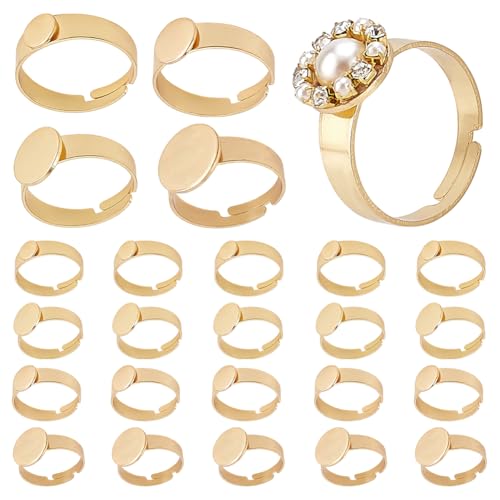PH PandaHall 18K Gold plattiert Rohlinge 24pcs 4 Größen einstellbare Ring Rohlinge 304 Edelstahl flache runde Ring Basen Tabletts für Ring-Schmuck machen DIY Handwerk, 6/8/10/12mm von PH PandaHall