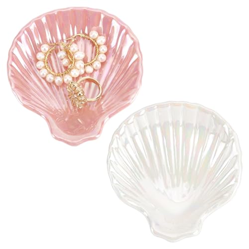 PH PandaHall 2 Farben Dekoschalen Muschel Keramik Schmucktablett Dekorative Schmuckschale Ringohrringhalter Schale Saucenschale Servierschale Schmuckhalter Nachttisch Eingangstisch Heimdekoration von PH PandaHall