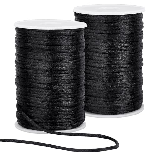 PH PandaHall 2 Rollen 100m Satinkordel Rattenschwanzkordel 3mm Halskettenkordel Seidenseil Zum Knoten Nähen Perlenarbeiten Projekte Makramee Häkeln DIY Basteln Schwarz PH PandaHall 2 Rollen 100m Satinkordel Rattenschwanzkordel 3mm Halskettenkordel Seidenseil Zum Knoten Nähen Perlenarbeiten Projekte Makramee Häkeln DIY Basteln Schwarz von PH PandaHall