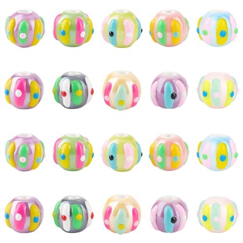 PH PandaHall 20 Stück 10 Farben 10mm Porzellanperlen Runde Keramikperlen Handgefertigte Porzellanperlen Mit Emaille Mustern Für Die Herstellung von DIY Schmuck Und Halsketten. von PH PandaHall