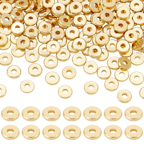 PH PandaHall 200 Stück 6mm Flache 18 Karat Gold perlen Scheibe Lose Perlen Messing Flache Runde Metallperlen Für Heishi Tonperlen Sommer Hawaii Stapelbare Schmuckherstellung von PH PandaHall