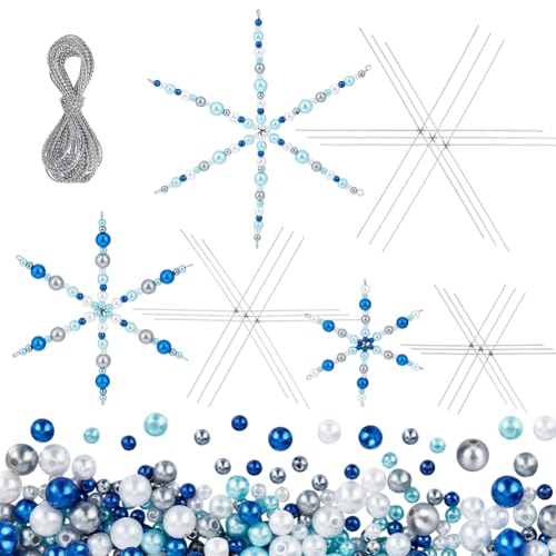 PH PandaHall 24 Stk. Schneeflocken Drahtformteile Mit 570 Stk. Runden Perlen 9.5/11.5/15cm Metallperlen Drähte 4/6/8mm Perlperlen Für Weihnachts Schneeflocken Blau Weiß Farbe PH PandaHall 24 Stk. Schneeflocken Drahtformteile Mit 570 Stk. Runden Perlen 9.5/11.5/15cm Metallperlen Drähte 4/6/8mm Perlperlen Für Weihnachts Schneeflocken Blau Weiß Farbe von PH PandaHall