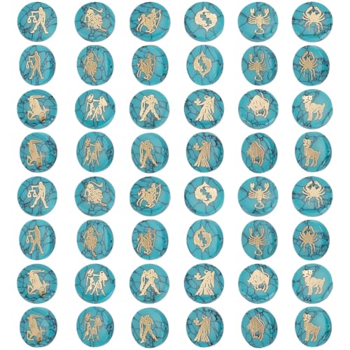 PH PandaHall 24 Stück Türkis 12 Konstellationsperlen 15mm Sternzeichen Perlen Flache Runde Perlen Für Selbstgemachte Ohrringe Armbänder Halsketten Schmuck (Gold Auf Blau) von PH PandaHall