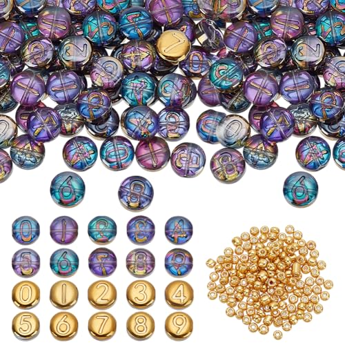 PH PandaHall 240 Stück Glaszahlenperlen 10mm Flach Rund Zahlenperlen Rondellen ab Bunte Zahlenperlen Kleine Goldene Abstandsperlen Zur Schmuckherstellung von PH PandaHall