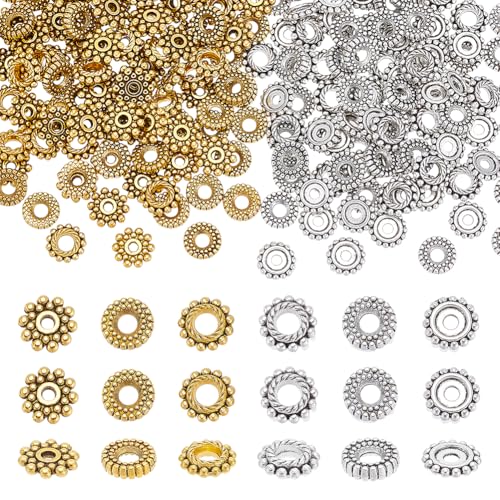 PH PandaHall 250 Stück 3 Stile Abstandsperlen Mit Großem Loch 8mm Rondell Perlen Metallperle Tibetischer Stil Blume Perlen Für Armbänder Halsketten Ohrringe Schmuck DIY Basteln von PH PandaHall