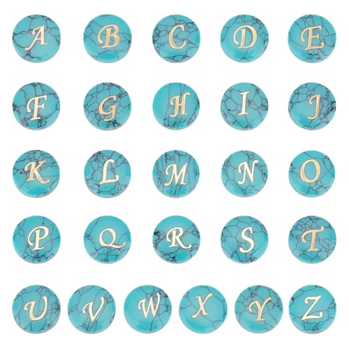 PH PandaHall 26 Stück Türkise Alphabet Buchstabenperlen 15mm AZ Perlen Flache Runde Perlen Bastelperlen Alphabet Perlen Für Ohrringe Armbänder Halsketten Schmuck von PH PandaHall