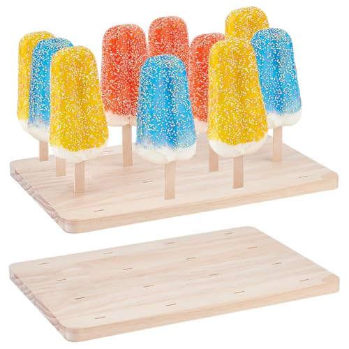 PH PandaHall 2pcs Holz Cakesicle Stand Display 16 Löcher Cake Stand Rechteckiger Eiszapfen-Halter-Ständer Hölzerne Dessert Sticks Display für Hochzeit Geburtstag Party Showcase, Loch:10x2mm von PH PandaHall