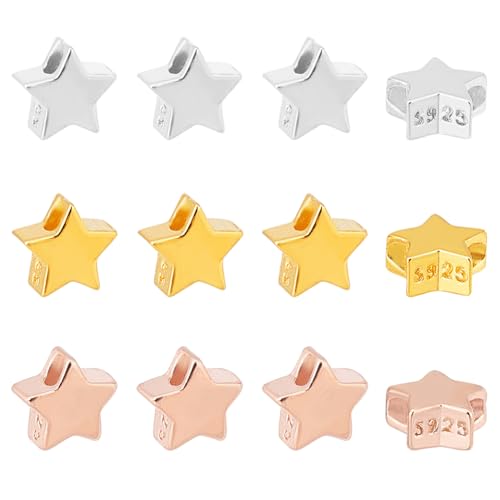 PH PandaHall 3 Farben 925 Perlen Aus Sterlingsilber 12 Stern Abstandsperlen Lose Perlen In Sternform Kleines Loch Sternförmige Fünfzackige Anhängerperlen Für Schmuck Armbänder Halsketten Basteln von PH PandaHall