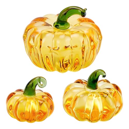 PH PandaHall 3 Stück Kristall Kürbis Sammelfiguren 3 Größen Glas Kürbis Briefbeschwerer Gold Tabletop Display Dekorative Kürbisse Ornamente für Herbst Erntedank Ernte Home Office Desk Decor Geschenk von PH PandaHall