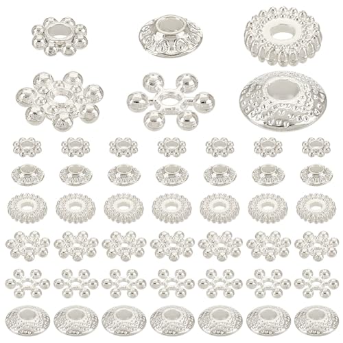 PH PandaHall 300 Stück 6 Stile Metall Abstandsperlen Gänseblümchenperlen Aus Silberlegierung Bicone Blumenperlen Für Armbänder Halsketten Ohrringe Schmuckherstellung von PH PandaHall